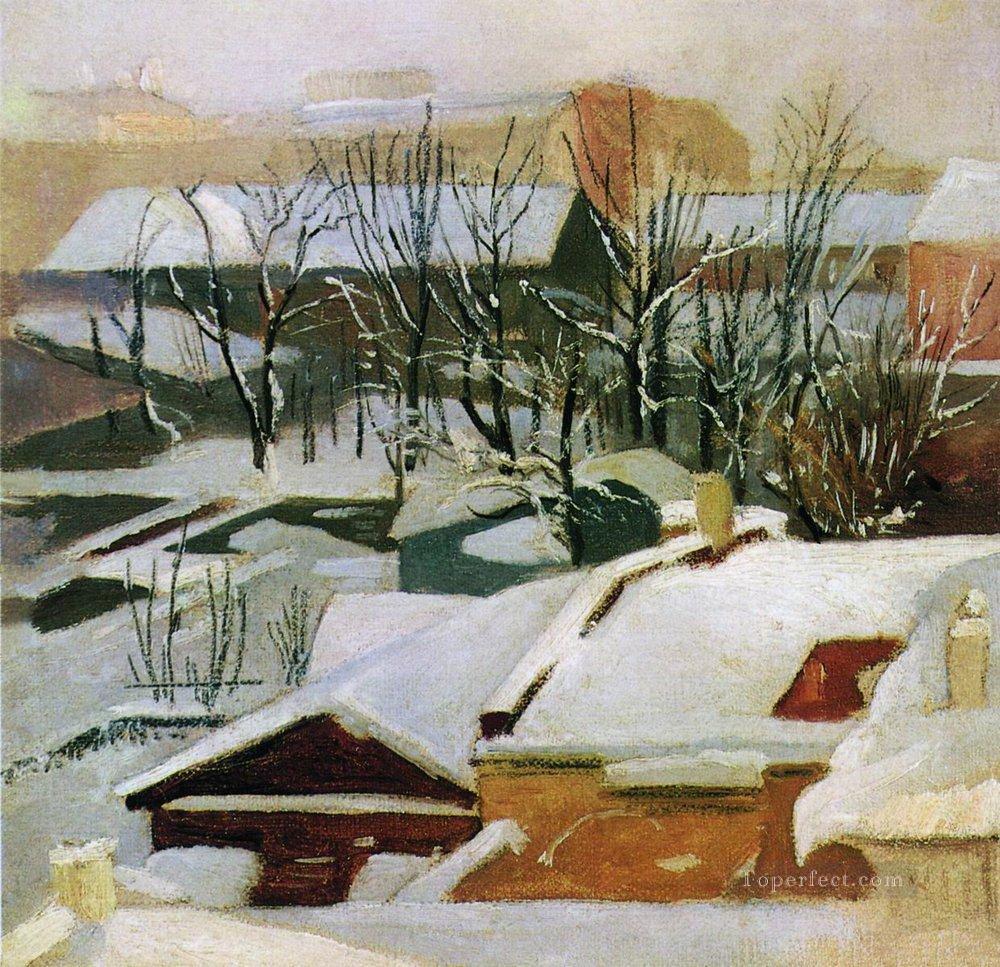 Los tejados de la ciudad en la nieve del invierno Ivan Ivanovich Pintura al óleo